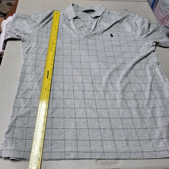 Polo Golf Ralph Lauren Short Sleeve Polo Shirt - Grid Pattern - Grey - Large Top - Picture 10 of 11